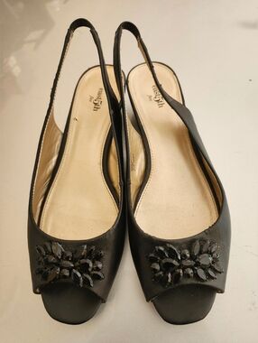 East 5th Black Jeweled Slingback Peep-Toe Shoes